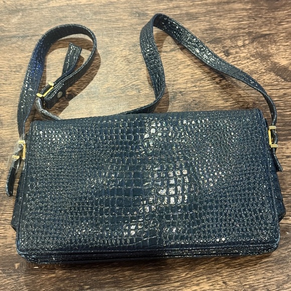Koret Vintage Blue Shoulder Bag with Crocodile Embossed Texture - Picture 1 of 11